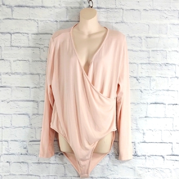 Loft Long Sleeve Pink Wrap Bodysuit Top Sz XXL - Picture 1 of 4